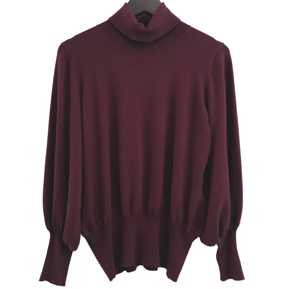 BYdesign Turtleneck Sweater Women Large Burgundy‎ Puff Sleeve Knit Top Academia